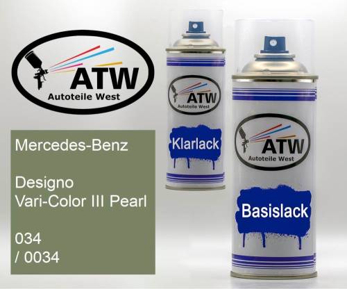 Mercedes-Benz, Designo Vari-Color III Pearl, 034 / 0034: 400ml Sprühdose + 400ml Klarlack - Set, von ATW Autoteile West.